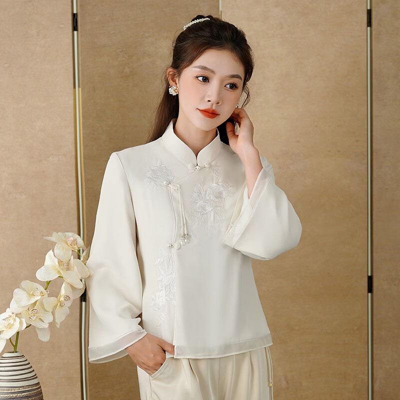 秀觀唐秀观唐玉倾2023秋装新款新中式国风女装绣花宽松开襟唐装上衣 米白色 XL高性价比高么？