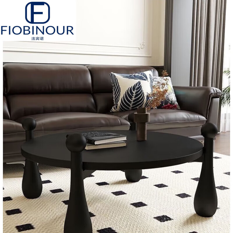法宾诺FIOBINOUR法式全实木茶几客厅家用小户型桌子中古侘寂风美式复古阳台 松木(0.8米)哑黑色