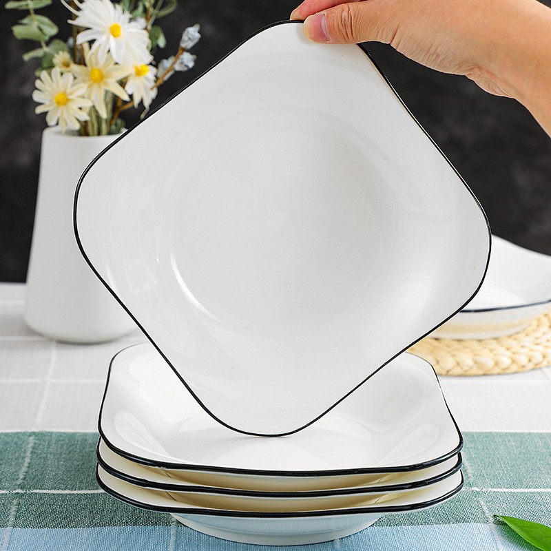 千扶里 装创意欧式餐具陶瓷家用菜盘酒店装菜盘子深盘汤方盘子 7.