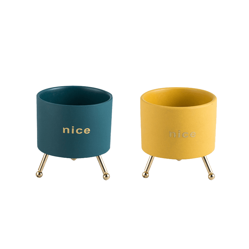 九千谷多肉植物花盆 創(chuàng)意個性陶瓷花盆 亮黃+藍(lán)綠矮款花架(有孔)6249