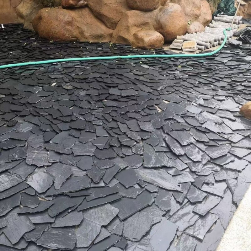 美克杰青石板碎片异形池底薄片水池石块景观喷泉黑色不规则石板 所有