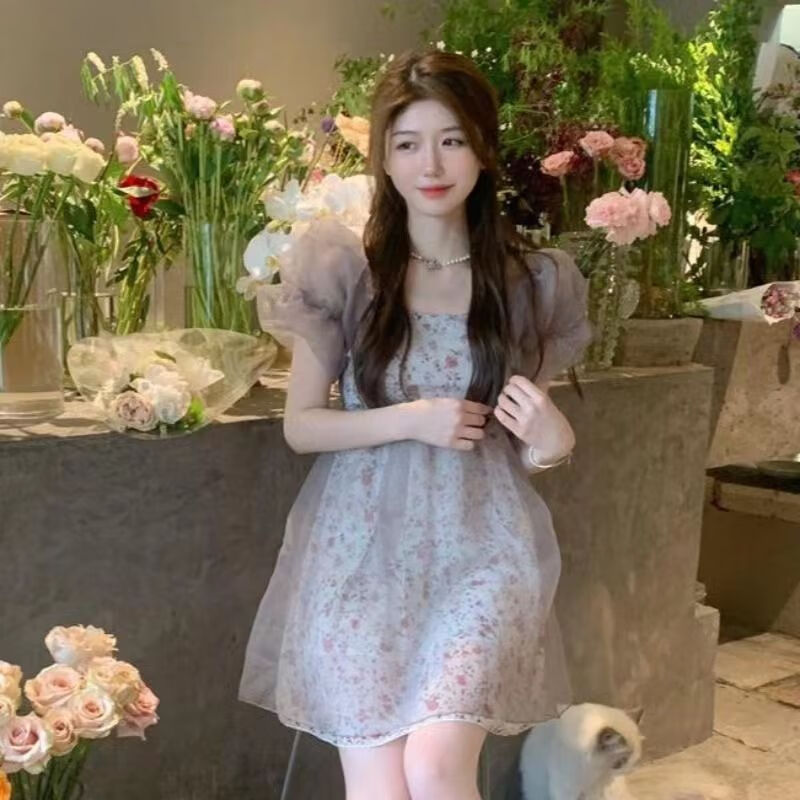 木西十在逃公主蓬蓬裙2023夏季新款泡泡袖高腰显瘦藏肉气质感连衣裙