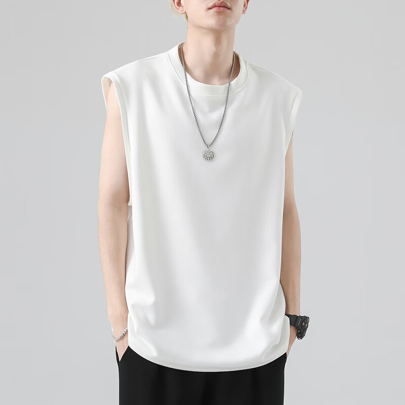 gqwwqx麂皮绒无袖背心男夏季潮流美式纯色简约百搭坎肩运动男生上衣