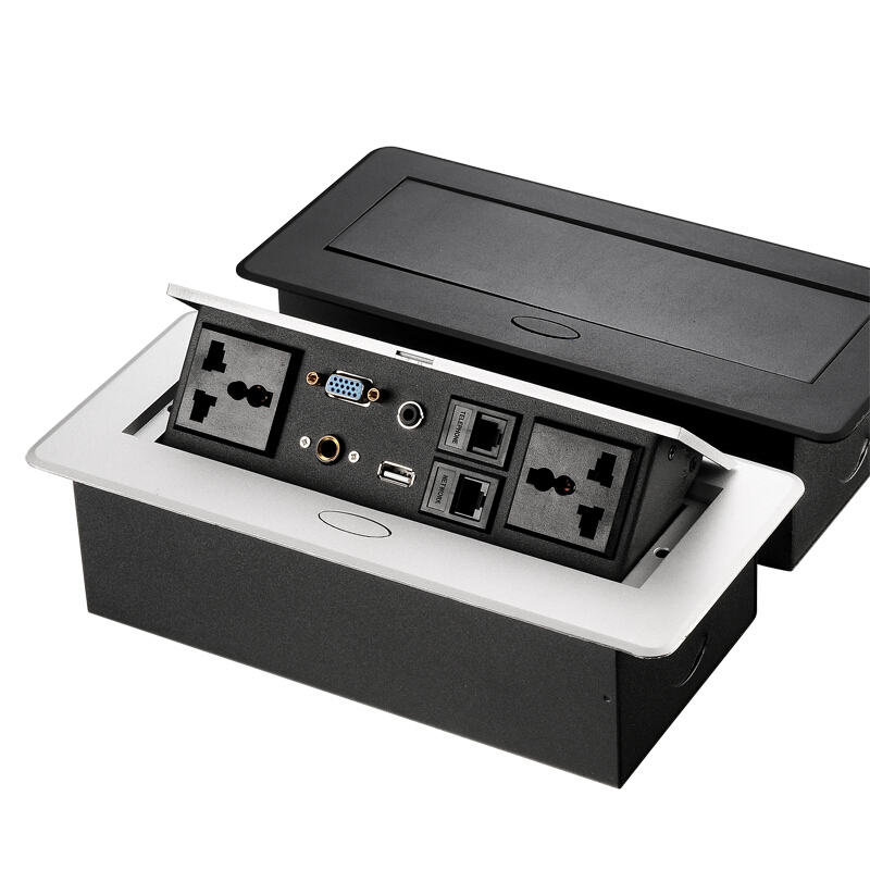 台面弹起电源多媒体桌面插座嵌入式排插隐形办公会议桌多功能线盒 r