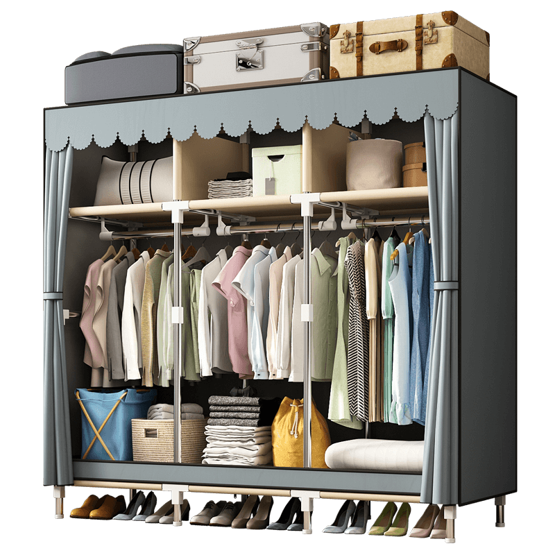 乐爱家 简易衣柜加固布艺衣柜学生宿舍家用布衣柜大容量双人收纳卧室柜子组装加粗钢管单人衣橱