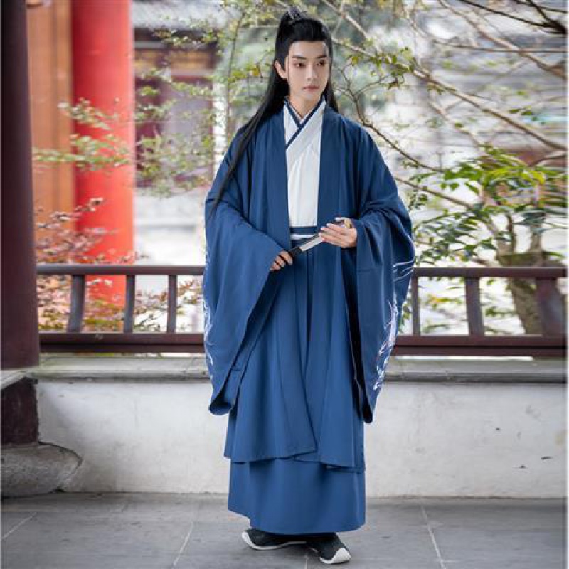 汉服男古装黑色霸气侠客中国风武侠男生仙气飘逸清秀套装z 深蓝色套