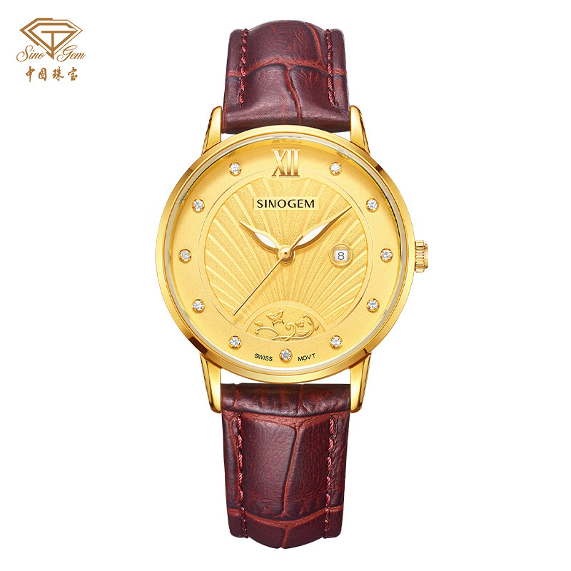 中国珠宝芳华系列手表女金表999足金复古轻奢夜光石英表情人节礼物sg