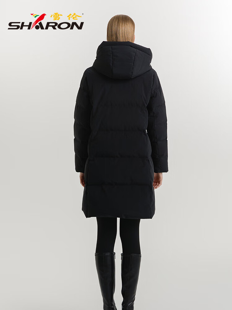 雪伦反季羽绒服女中长款连帽休闲百搭秋冬休闲通勤风 玄青黑 XL