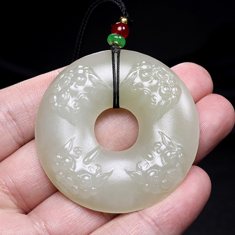 马艺涵和田玉貔貅平安扣吊坠 男女款玉石玉佩玉坠 附证书 双面工艺 款