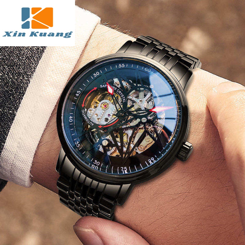 格伦2021新款男士手表男表全自动镂空机械表学生潮流时尚个性品牌 全