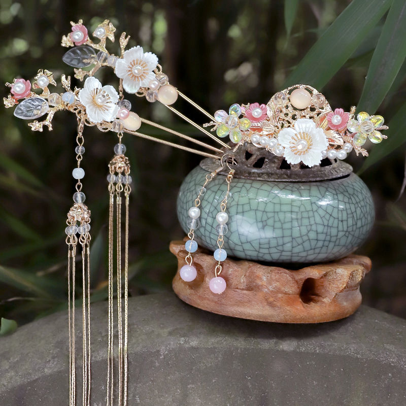 狮子头汉服头饰女古风发簪步摇古装盘发头饰一套装儿童配饰超仙气发冠