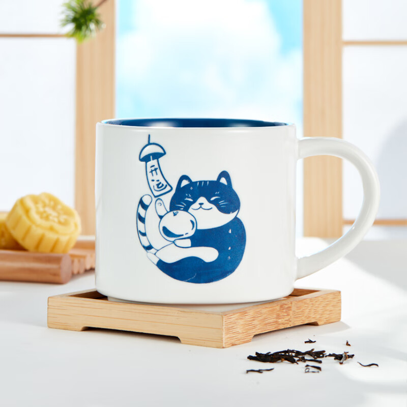 共禾京品（JINGREPUBLIC） 日式手绘马克杯可爱猫咪卡通水杯家用大容量办公室创意情侣陶瓷杯 白色杯身