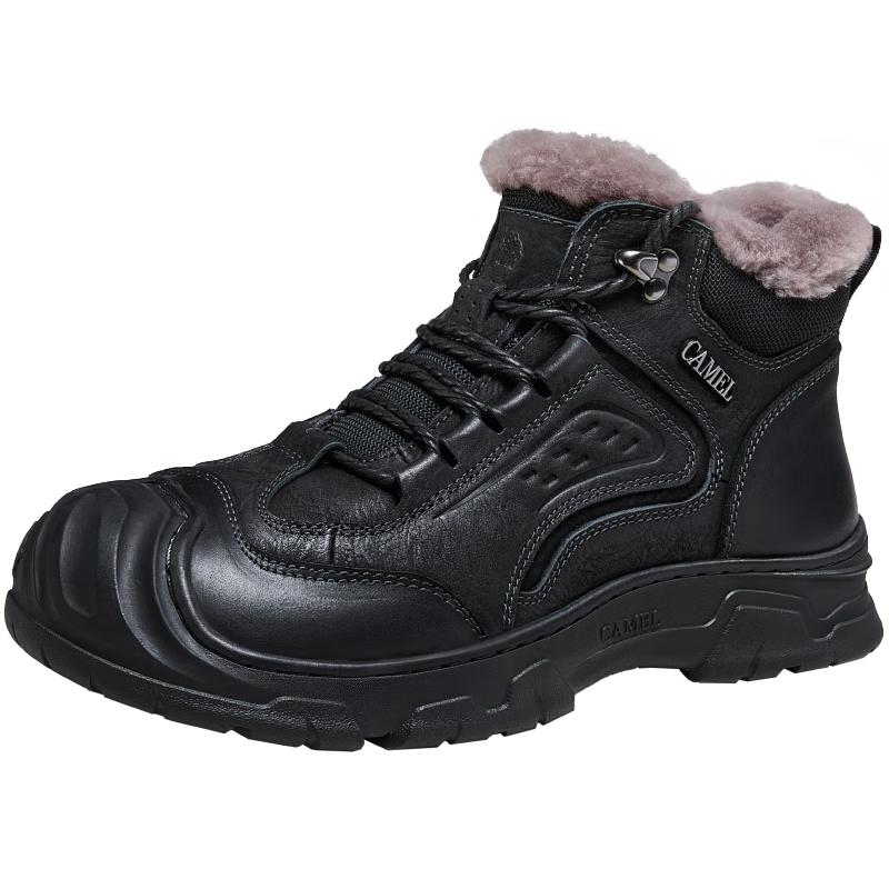 骆驼（CAMEL）户外登山鞋冬季新款羊毛加绒保暖牛皮抓地雪地徒步靴男 G14W307611 暗夜黑 42