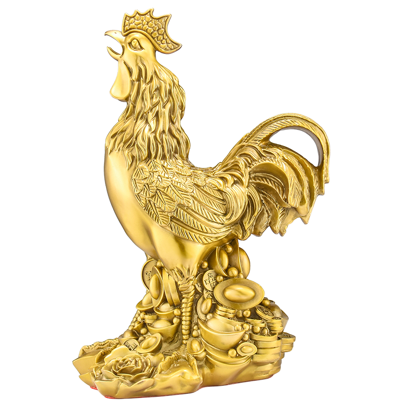 百纳源 铜公鸡摆件黄铜 金钱福字鸡金鸡报晓公鸡模型鸡摆件大公鸡 6号精品金钱元宝公鸡(高35cm)