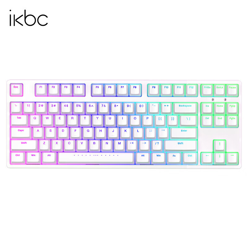 ikbc 时光机rgb键盘机械键盘rgb游戏键盘外设电竞cherry轴樱桃键盘87键pbt可选 F400 白色 有线 cherry 红轴