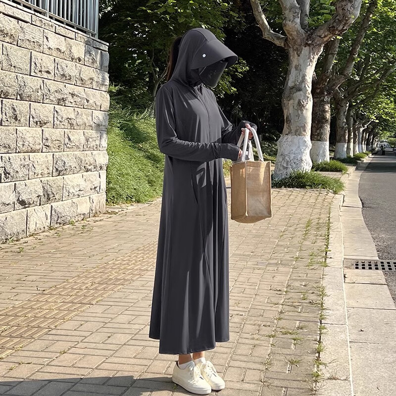 浪莎防晒衣女夏季2026新款长款全身修身冰丝轻薄防晒服防紫外线防晒服 冰霜白 均码 (80~130斤)