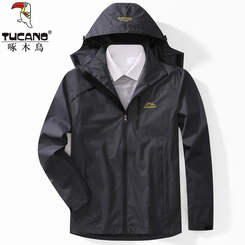 啄木鸟（TUCANO）品牌冲锋衣男秋季新款防风防水耐磨登山服情侣外套时尚潮流百搭夹克 男灰色 2XL