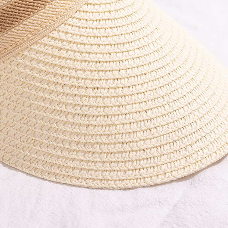 上海故事夏季防晒帽女空顶太阳帽子沙滩运动草编大帽檐 米色 均码