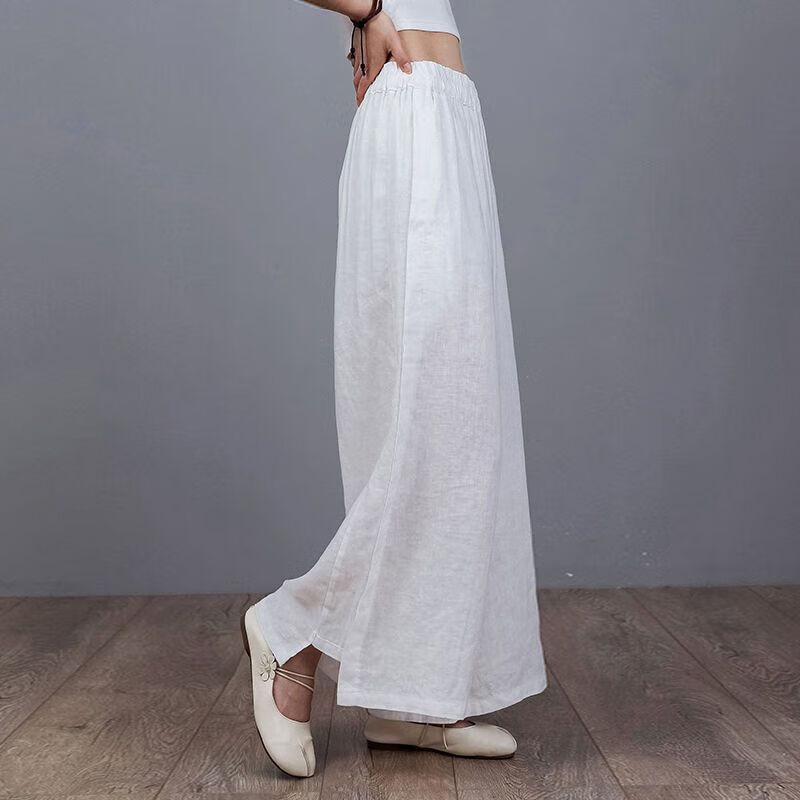 formrcra女士大脚甩裤松紧腰拉吧裤子亚麻阔腿裤女新款春秋休闲裤女大