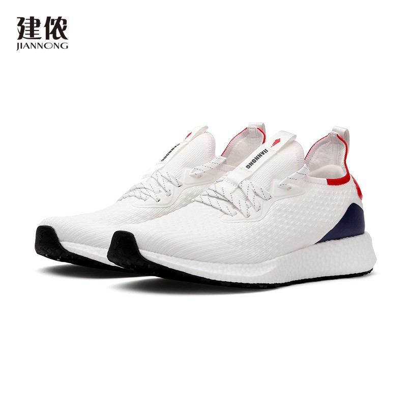 建侬春夏男女款飞织透气爆米花缓震耐磨抓地休闲运动跑步鞋x370 白色