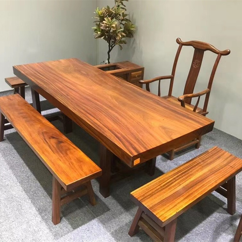 原木大板茶桌茶台办公桌巴花胡桃木家具 尺寸颜色定制专拍(非商品价格