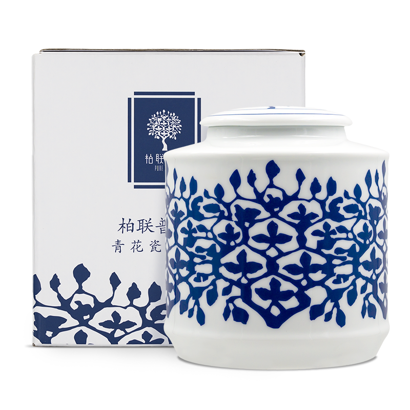 柏联普洱茶2022叶青花系列景迈山普洱茶熟茶特级散茶青花瓷罐盒装400g
