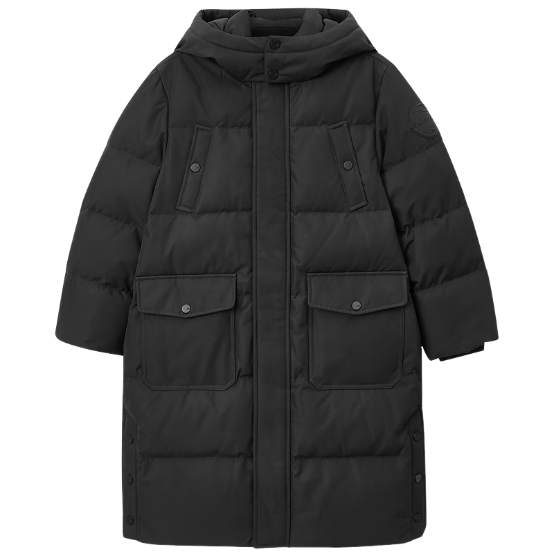 Skechers斯凯奇羽绒服儿童冬季新款长款连帽保暖儿童外套P424K075 碳黑/0018 130 cm 充绒克重175g