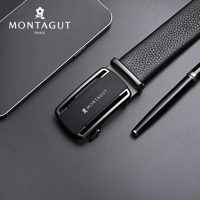 梦特娇(montagut)男士皮带高档品牌牛皮自动扣青中年裤腰带商务裤带