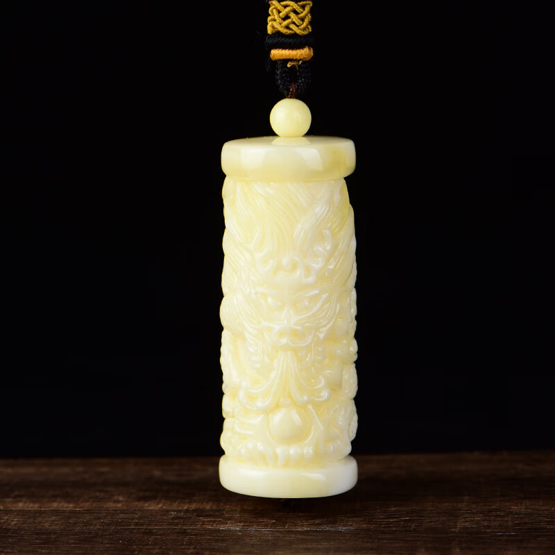 佩曼盘龙柱吊坠蜜蜡男士手工雕刻盘龙项链白花蜜血珀黄蜜手把件挂件