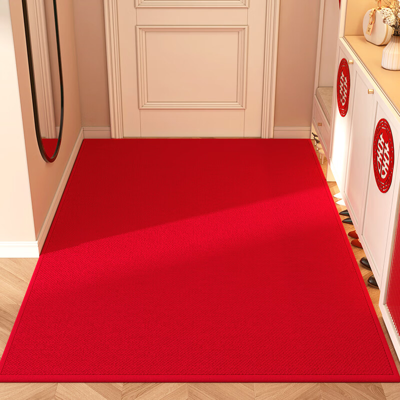 双喜临门 结婚用喜字入户地垫玄关门口垫乔迁高级感进门家用脚垫红色垫子 纯色大红色 120cm*160cm