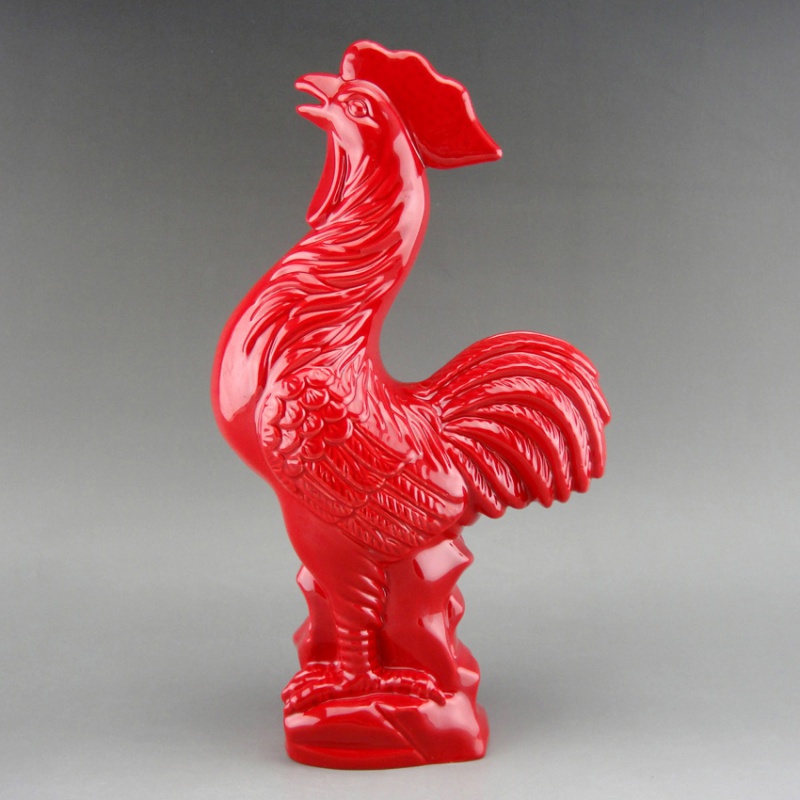 珂楚新款新中式陶瓷鸡中国公鸡 十二12生肖陶瓷公鸡摆件 大号红色鸡