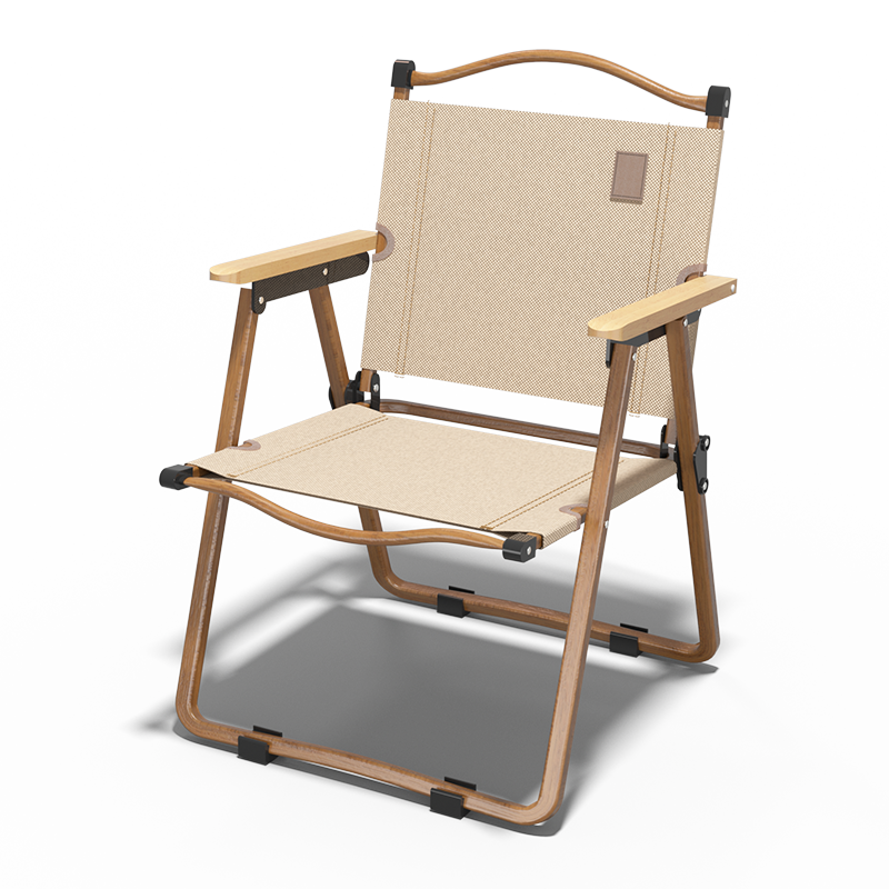状元榜 克米特折叠椅户外便携椅沙滩椅露营椅子躺椅钓鱼椅野餐椅子 大号 米色【配专用收纳袋】