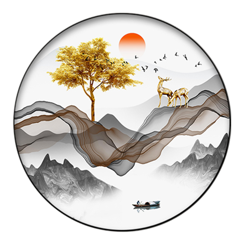 墨派餐廳裝飾畫(huà)幾何抽象飯廳背景墻掛畫(huà)客廳兩聯(lián)畫(huà)輕奢壁畫(huà)免打孔 前程似錦 60*60cm晶瓷+鋁合金邊框