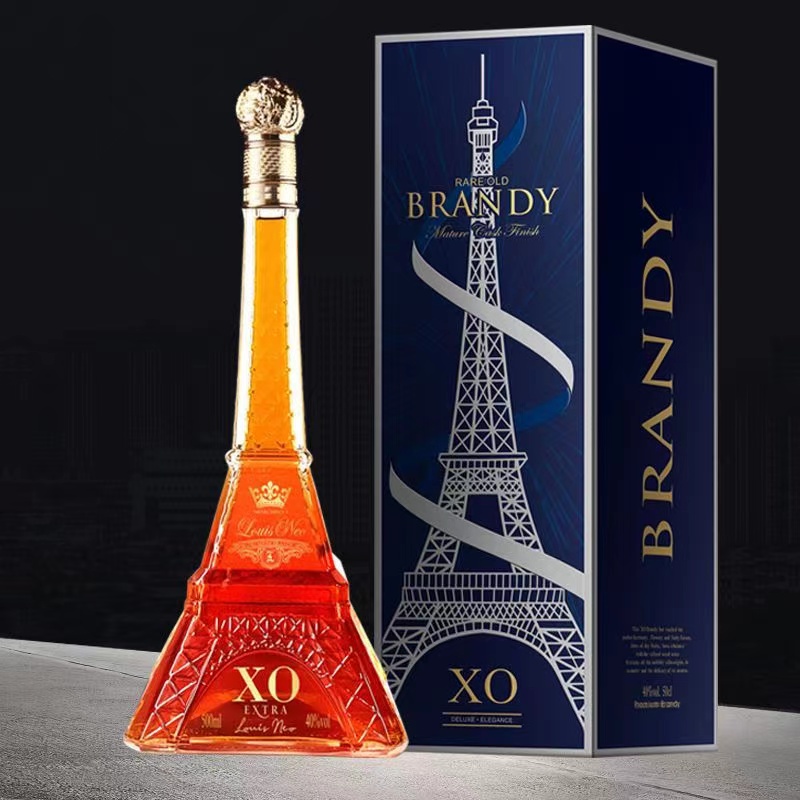 法国进口xo洋酒巴黎铁塔白兰地40度婚宴500ml礼盒装扫码 一瓶装 礼盒