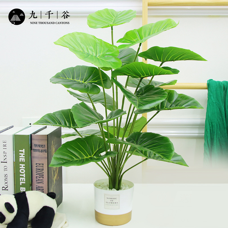 九千谷 仿真绿植盆栽18叶滴水莲 客厅落地观叶植物盆栽ins风花卉盆景
