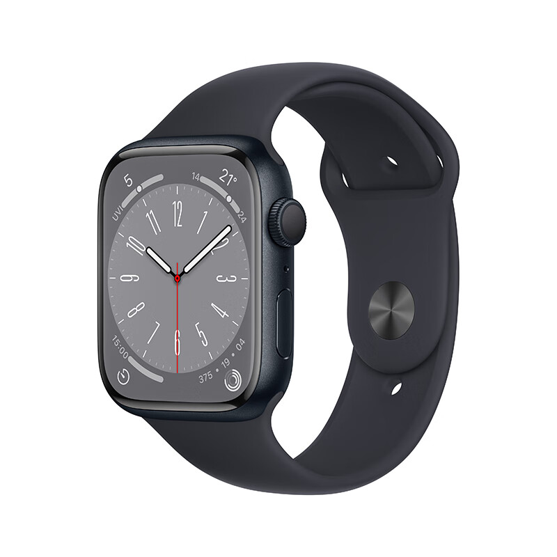 Apple Watch Series 8 智能手表 45mm 午夜色铝金属表壳+午夜色运动型表带「GPS款」MNP13CH/A