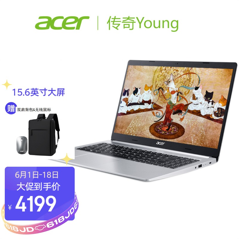 宏碁(Acer)传奇young 15.6英寸 锐龙5六核 网课办公 高性能轻薄本 笔记本电脑(R5-5500U 16G 512GSSD Win10)