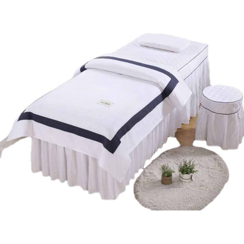 四季通用美容床四件套磨毛棉美容床床品床罩枕套凳套被子含被芯 格调白色四件套含被芯70*185 官方标配