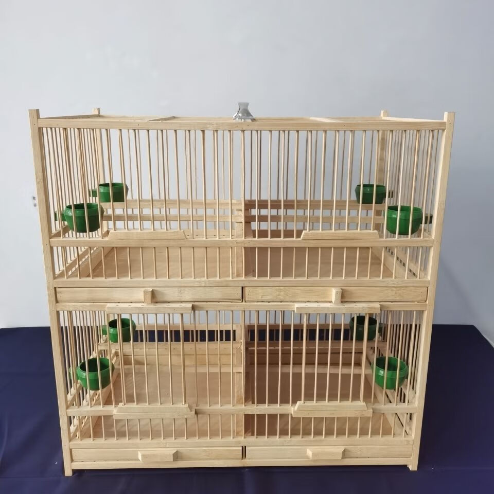 竹子鸟笼四格排笼适合养绣眼黄鸟麻料黄豆鸟笼纯手工制作 笼丝在抽屉