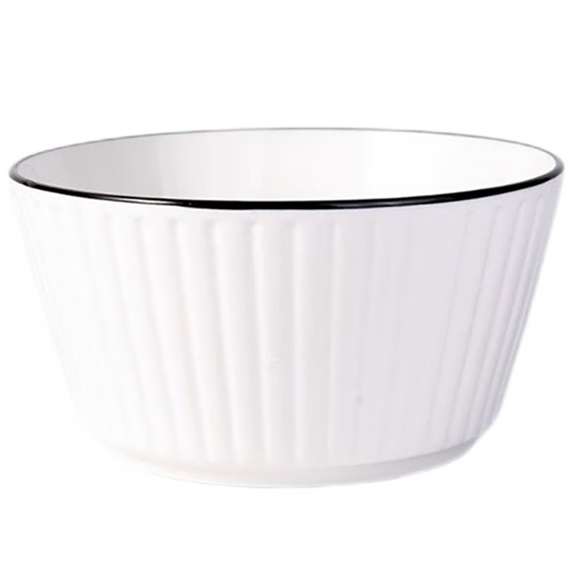 和風(fēng)四季純色餐具家用組合餐具北歐簡約飯碗湯碗面碗條紋碗陶瓷器餐具碗盤 （黑線凹凸紋）4.5英寸飯碗 1個