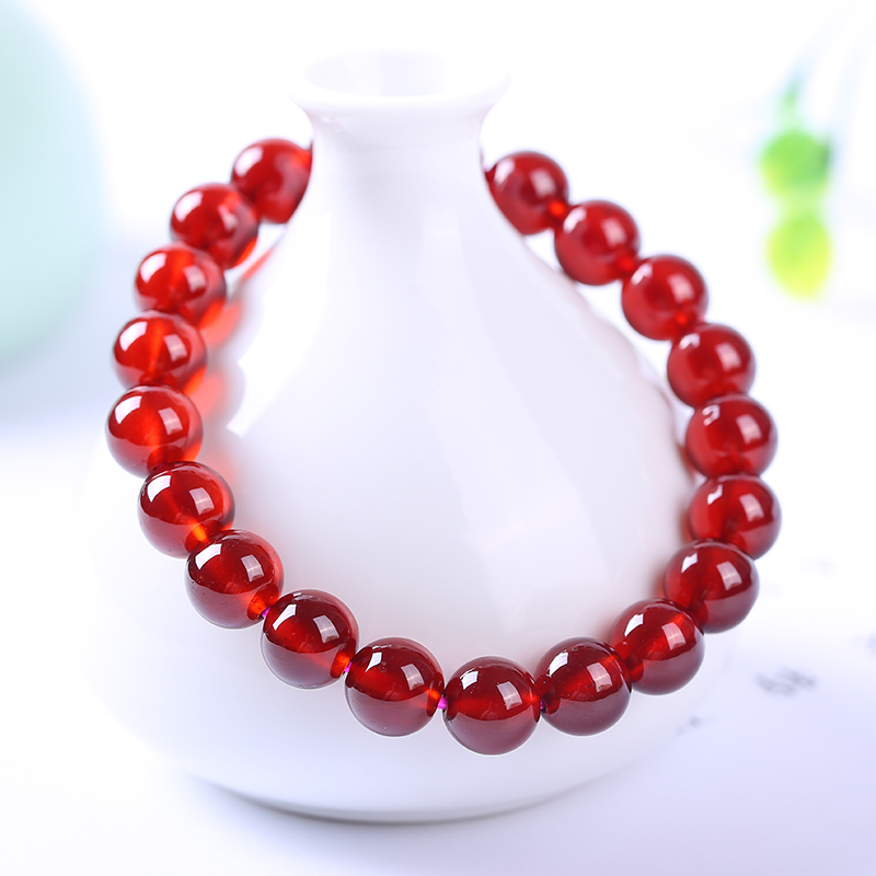 一北 石榴石手链女 红色水晶 橙红石榴石单圈手串 时尚礼物 8mm