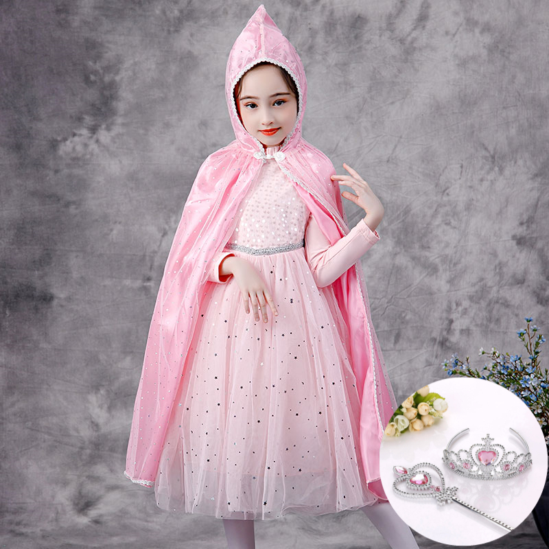 小熊精靈冰雪奇緣披風(fēng)愛莎公主披肩六一兒童斗篷夏季女童披紗艾沙寶寶薄款 粉色網(wǎng)紗斗篷/斗篷+皇冠2件套 S碼(建議高90-120左右)