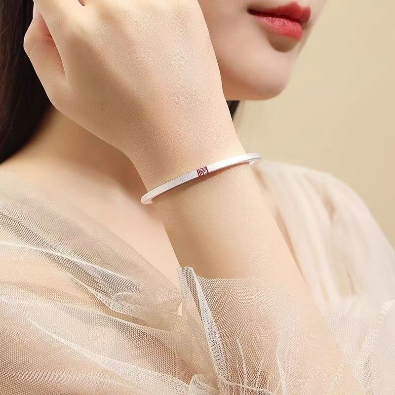 老银匠银手镯女纯银古法999足银镯子实心银饰品轻奢小众生日礼物送女友 光面竹节开口