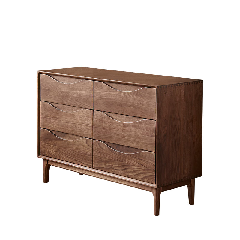 紐菲樂全原木斗柜1.2米北歐現(xiàn)代臥室北美黑胡桃木儲物柜客廳收納邊柜 北美黑胡桃木六斗柜1.2米