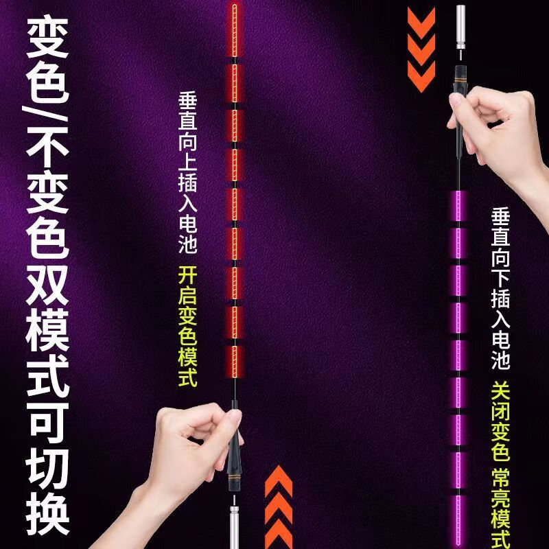漂达人全紫光夜光漂咬钩变色爆闪电子漂日夜两用冷光漂尾醒目夜钓夜光漂 DY-09【吃铅5.0g】9目全紫尾 【咬钩变色】二支+2粒电池