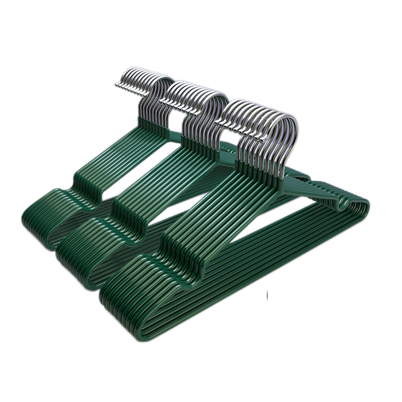 尚美德 不锈钢衣架浸塑加粗家用防滑无痕衣挂成人衣架墨绿色【20只装】