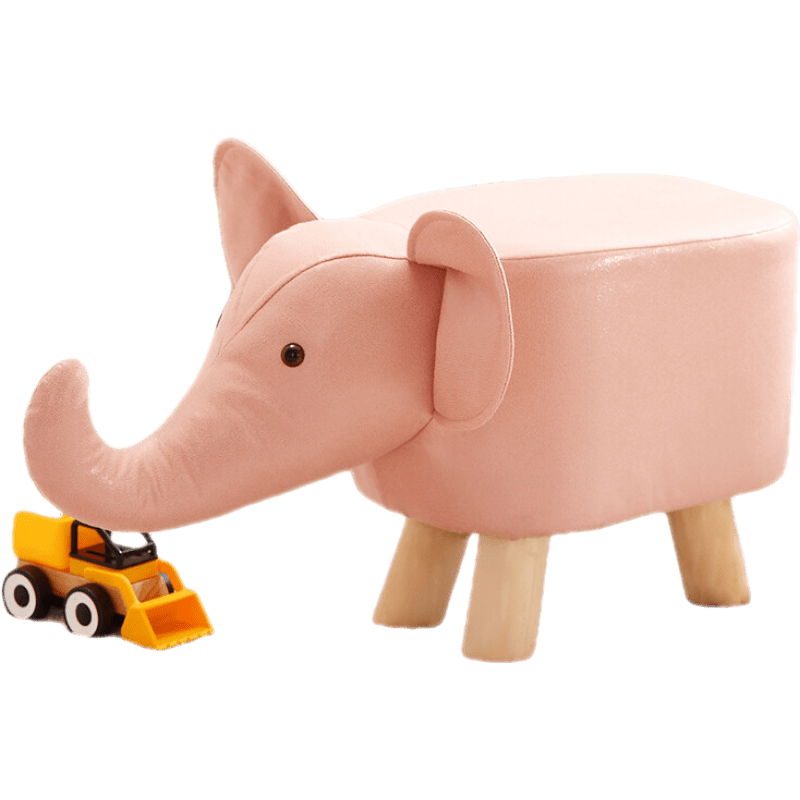 铁丫 卡通凳子实木矮凳家用创意小板凳卡通大象可爱动物坐凳沙发矮凳门口换鞋凳 特价-粉色-小象