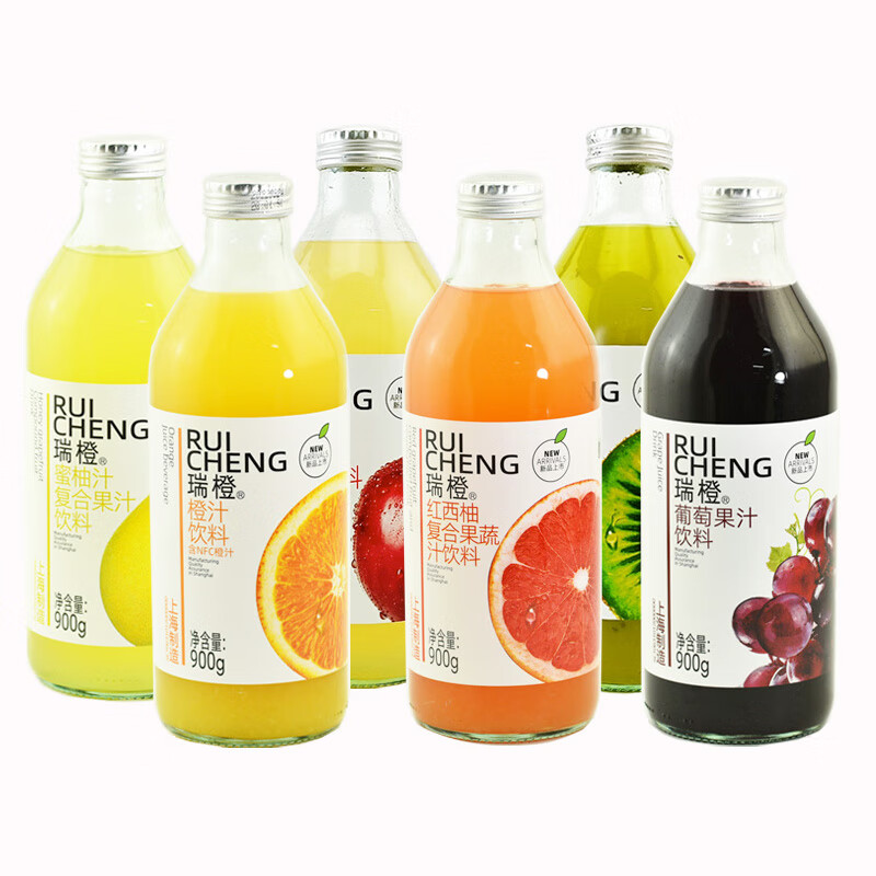 瑞橙果汁饮料 红西柚/葡萄/苹果/橙/猕猴桃/蜜柚果汁饮料 900g 随机6瓶