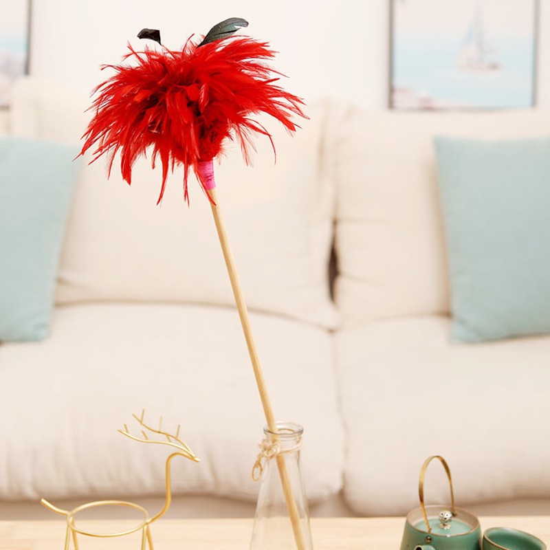 兴远羽毛制品红色真鸡毛掸子家用除尘结婚装饰陪嫁不掉毛打扫灰尘清洁
