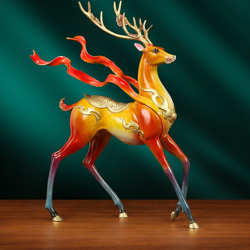 吉善缘 梅花鹿《一路长虹》全铜摆件 家居客厅酒柜装饰开业乔迁工艺